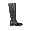 Woman's boot in black leather and elastic material heel 3 - Available sizes:  44, 45