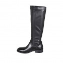 Woman's boot in black leather and elastic material heel 3 - Available sizes:  44, 45