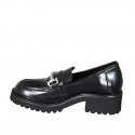 Mocassin pour femmes en cuir brossé noir avec accessoire talon 5 - Pointures disponibles:  44, 45