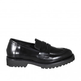 Mocassin pour femmes en cuir brossé noir talon 3 - Pointures disponibles:  33, 44