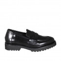 Mocassin pour femmes en cuir brossé noir talon 3 - Pointures disponibles:  33, 44, 45