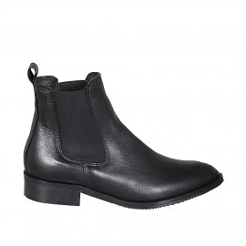 Woman's pointy ankle boot with elastic bands in black leather with heel 3 - Available sizes:  32, 43, 45