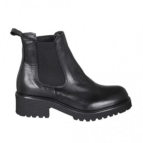 Bottines à bout rondu pour femmes avec elastiques en cuir noir avec talon 5 - Pointures disponibles:  45