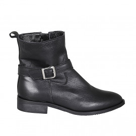 Woman's pointy ankle boot with buckle in black leather with heel 3 - Available sizes:  32, 34, 45