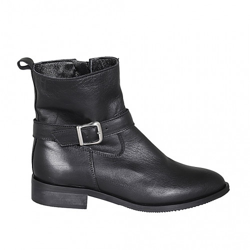 Stivaletto a punta da donna con fibbia in pelle nera con tacco 3 - Misure disponibili: 32, 34, 42, 45