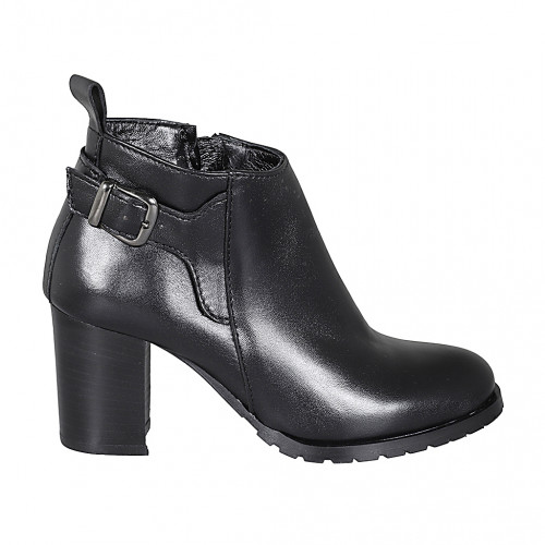 Bottines basses pour femmes avec boucle et fermeture éclair en cuir noir talon 7 - Pointures disponibles:  35, 43, 44, 45