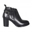 Stivaletto basso da donna con fibbia e cerniera in pelle nera tacco 7 - Misure disponibili: 35, 44, 45