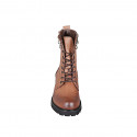 Botin para mujer con cordones y cremalleras en piel cognac tacon 5 - Tallas disponibles:  45