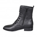 Bottines pour femmes à lacets avec fermeture éclair en cuir lisse noir talon 3 - Pointures disponibles:  32, 33, 42, 43, 44