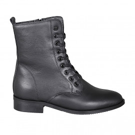 Woman's laced ankle boot with zipper in black smooth leather heel 3 - Available sizes:  32, 33, 44