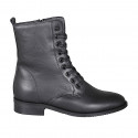 Botin para mujer con cremallera y cordones en piel lisa negra tacon 3 - Tallas disponibles:  32, 33, 44