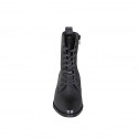 Stivaletto stringato da donna con cerniera in pelle liscia nera tacco 3 - Misure disponibili: 32, 33, 42, 44