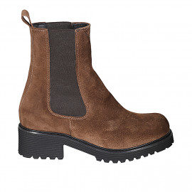 Bottines pour femmes en daim marron avec élastiques talon 5 - Pointures disponibles:  42, 44, 45