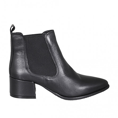 Bottines basses à bout pointu pour femmes avec elastiques en cuir noir talon 5 - Pointures disponibles:  32, 33, 35, 42, 43, 44, 45