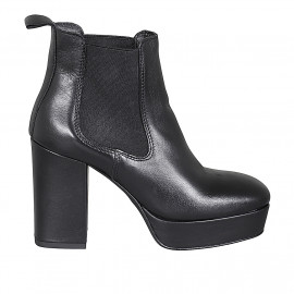 Woman's ankle boot with platform and elastic bands in black leather heel 10 - Available sizes:  42, 43