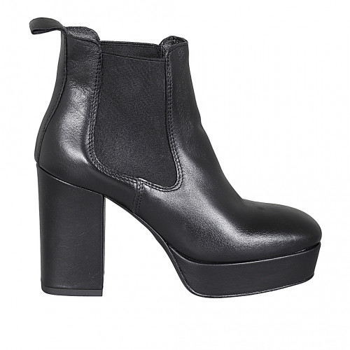 Botin para mujer con plataforma y elasticos en piel negra tacon 10 - Tallas disponibles:  42, 43