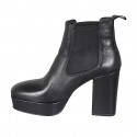 Woman's ankle boot with platform and elastic bands in black leather heel 10 - Available sizes:  42, 43