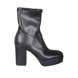 Woman's ankle boot with zipper and platform in black elastic material and leather heel 10 - Available sizes:  33, 42, 43, 44, 45