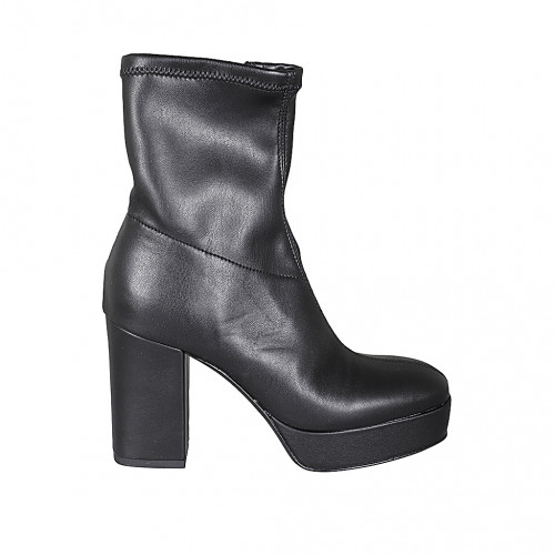 Botines para mujer con cremallera y plataforma en piel y material elástico negro tacon 10 - Tallas disponibles:  32, 33, 34, 42, 43, 44, 45