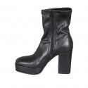 Stivaletto da donna con cerniera e plateau in pelle ed elasticizzato nero tacco 10 - Misure disponibili: 32, 33, 34, 42, 43, 44, 45