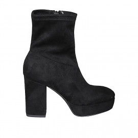 Woman's ankle boot with zipper and platform in black elastic material and suede heel 10 - Available sizes:  42, 43, 45