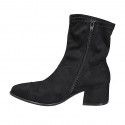 Botines a punta para mujer en gamuza y gamuza elastica negra con puntera y cremallera tacon 5 - Tallas disponibles:  32, 33, 34, 42, 45