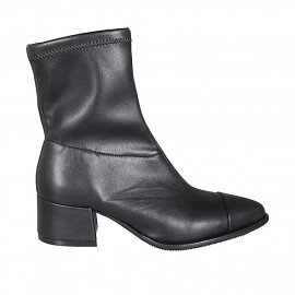 Woman's pointy ankle boot in black elastic leather and leather with zipper and captoe heel 5 - Available sizes:  33, 34, 44