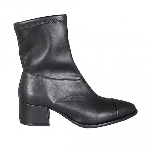 Botines a punta para mujer en piel y piel elastica negra con puntera y cremallera tacon 5 - Tallas disponibles:  33, 34, 44