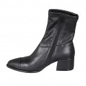 Woman's pointy ankle boot in black elastic leather and leather with zipper and captoe heel 5 - Available sizes:  33, 34, 35, 43, 44, 45