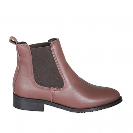 Stivaletto basso da donna con elastici in pelle marrone tacco 3 - Misure disponibili: 33, 44, 45