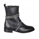 Woman's ankle boot with rhinestone accessory and zipper in black leather heel 3 - Available sizes:  32, 33, 34