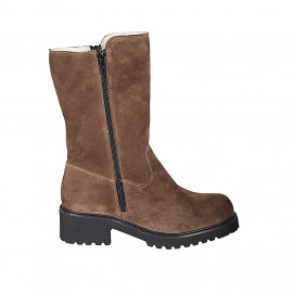 Bottes pour femmes avec fermetures éclair en daim cognac talon 5 - Pointures disponibles:  33, 35, 42, 43