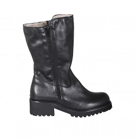 Bota para mujer con cremalleras en piel negra tacon 5 - Tallas disponibles:  42