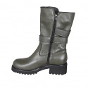 Woman's boot in olive green leather with zipper and buckles heel 5 - Available sizes:  42, 43, 44, 45