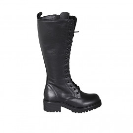 Bota para mujer con cordones y cremallera en piel negra tacon 5 - Tallas disponibles:  33