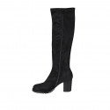 Bottes au genou pour femmes en daim et matériau élastique noir avec fermeture éclair talon 7 - Pointures disponibles:  32, 43