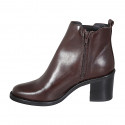 Woman's ankle boot with zipper and elastic band in brown leather heel 6 - Available sizes:  32, 33, 43, 44, 45, 46