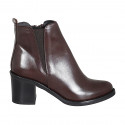 Botin para mujer con cremallera y elastico en piel marron tacon 6 - Tallas disponibles:  32, 33, 43, 44, 45, 46