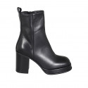 Woman's ankle boot with squared tip, zipper and platform in black leather heel 8 - Available sizes:  33, 43, 46