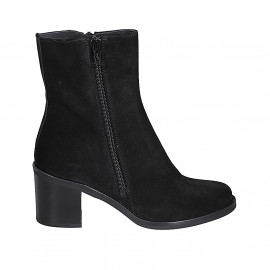 Botines para mujer en gamuza negra con cremalleras tacon 6 - Tallas disponibles:  33