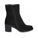 Woman's ankle boot in black suede with zippers heel 6 - Available sizes:  33, 34, 42, 43, 44