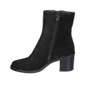 Botines para mujer en gamuza negra con cremalleras tacon 6 - Tallas disponibles:  33