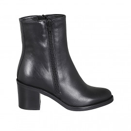 Woman's ankle boot in black leather with zippers heel 6 - Available sizes:  44