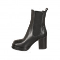 Woman's ankle boot in black leather with elastic bands and platform heel 8 - Available sizes:  43