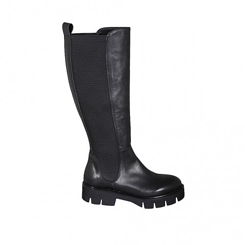 Bottes pour femmes en cuir noir avec elastiques talon 4 - Pointures disponibles:  45