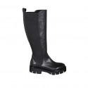 Woman's boot in black leather with elastic bands heel 4 - Available sizes:  45