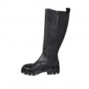 Woman's boot in black leather with elastic bands heel 4 - Available sizes:  45