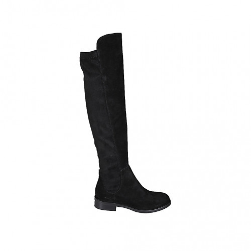 Stivale al ginocchio da donna in camoscio ed elasticizzato nero con mezza cerniera tacco 3 - Misure disponibili: 43, 45