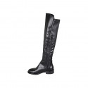 Woman's boot with half zipper in black leather and elastic material heel 3 - Available sizes:  45