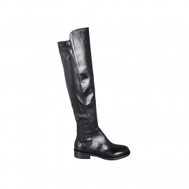 Bota para mujer con media cremallera en tejido elastico y piel negra tacon 3 - Tallas disponibles:  45